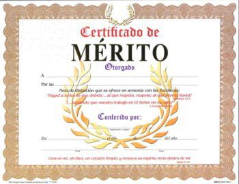 Certificado de Merito pqt. de 15