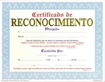 Certificado de Merito pqt. de 15 - Editorial Evangelica